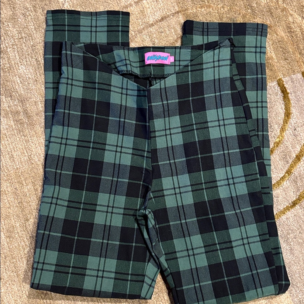 Green and Black Plaid Skinny Pants - Unbranded